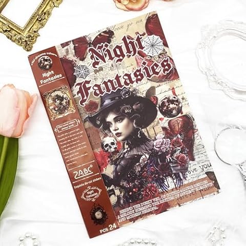 Vintage Scrapbook Stickers Book with 557pcs Stickers for Junk Journal Supplies, Aesthetic Washi Sticker Book for Journaling Dark Night Theme Ephemera for Junk Journal, Scrapbooking Supplies for Adults Cover