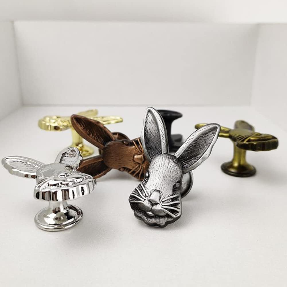 4 Pcs Rabbit Drawer Knobs - Bunny Head Cabinet Handle - Zinc Alloy Decorative Drawer Pulls for Kids Room/Furniture (Antique)