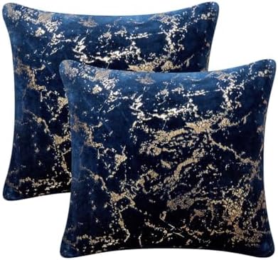 Set of 2 Marble Gold Foil Velvet Soft Cushion Covers in 5 Colours...