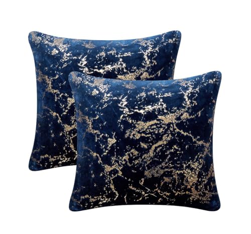 StyleMyBedroom Set of 2 Marble Gold Foil Velvet Soft Cushion Cove...