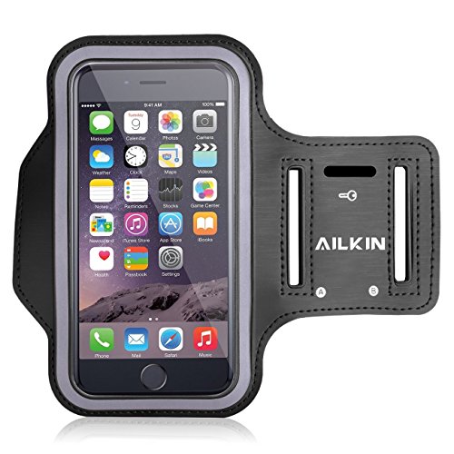 Sports Armband, Ailkin Running Sports Armband for iPhone 7 plus/6s / 6 Plus, Samsung Galaxy Note 5 / S6 Edge+,Key Holder Slot, Perfect Earphone Connection, Black(fit cellphones up to 5.5 Inch)