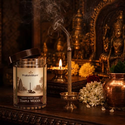 Image of Temple Woods Dhoop Sticks - Pack of 80 | Bambooless & Charcoal-Free Dhoop Stick for Pooja | Premium Woody Sandal Cedar Fragrance | Long Lasting Low Smoke Agarbatti for Meditation
