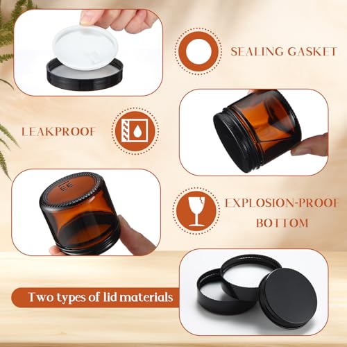 Domensi 48 Pcs 2 oz Amber Glass Jars with Sturdy Lids in 2 Materials Leakproof Empty Cosmetic Jars with Inner Liners Lid for Handmade Face Cream Lotions Powder Oils Spices Ointments Candle Paint3