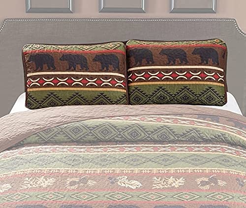 Rugs 4 Less Pillow Case Set of 2 Matching Rustic Southwestern Bedding Accessory Pillow Set (Twin/Full/Queen, Bear)