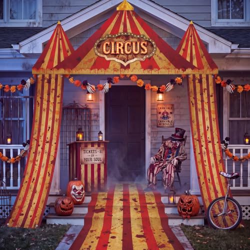 Image of Fanfanwin 4 Pcs Carnival Circus Tent Decorations Carnival Entryway Door Party Decor Awning Hanging Banner Aisle Runners Supply for Circus Theme Birthday Celebration (Horror)