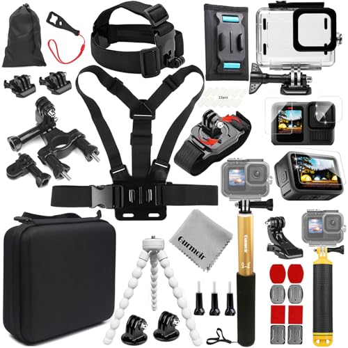 Gurmoir Kit di accessori per Gopro Hero 13 12 11 10 9 Fotocamera, Kit di accessori con Custodia impermeabile Cintura...