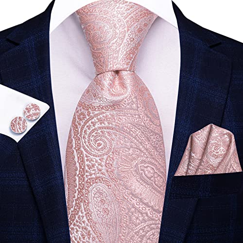 Image of Dubulle Silk Ties Set for Men Formal Paisley Striped Necktie Pocket Square Cufflinks 3PCS Sets Wedding Business Party