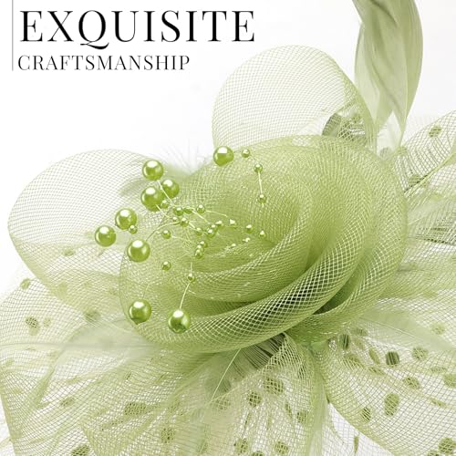 Image of DRESHOW Fascinators Hat Flower Mesh Ribbons Feathers on a Headband and a Clip Tea Party Headwear for Girls and Women