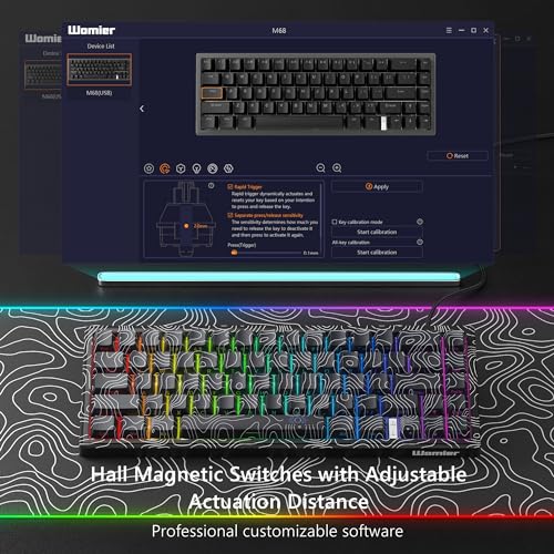 Image of Womier M68 HE Rapid Trigger Magnetic Switch 60% Gaming Keyboard, Hall Effect Wired RGB Custom Keyboard, Hyper-Fast Adjustable Actuation Compact Keyboard, PBT Topographic Keycap for Mac /Win-White-Black