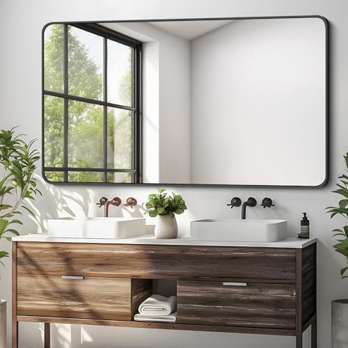 Image of DESBING 30 x 50 Inch Bathroom Mirror, Matte Black Wall Mirror with Metal Frame, Decorative Rectangular Vanity Mirror for Bedroom Bathroom Living Room Entryway (Horizontal /Vertical)
