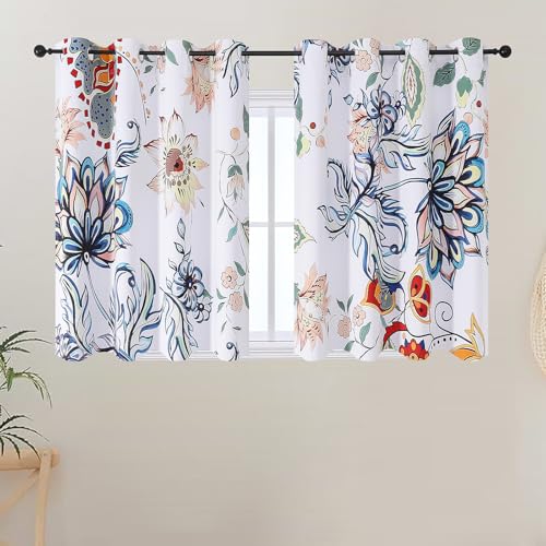 VEHEDE Rideaux de Chambre à Coucher à Impression Florale, Rideaux Occultants Multicolores avec Œillets pour Salon, H 114 x L 132 cm