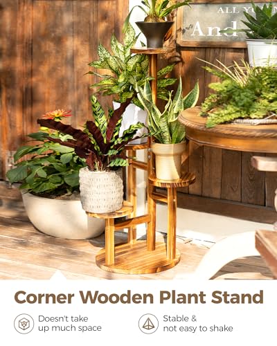Support pour plantes d'intérieur à 4 niveaux en bois pour balcon