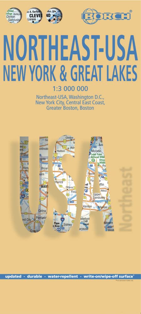 USA 5 NE, NY and Great Lakes: Northeast USA, Central East Coast, Washington D.C., New York City, Greater Boston, Boston (Borch Map)