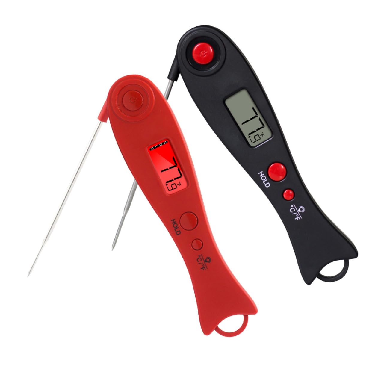 Termómetro Digital de Sonda Plegable de Lectura Instantánea Negro | Acero Inoxidable y Abs, Punta Fina, Imán Interno Vertical, 53g, para Cerdo y Cordero