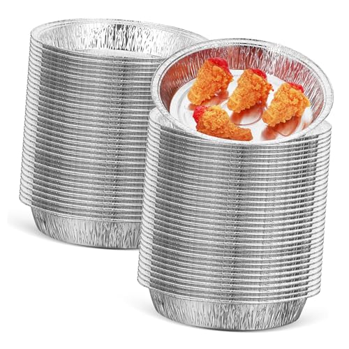 STOBAZA 100 Bandejas Desechables De Aluminio Para Freidora De Aire: Moldes Para Hornear Redondos Para Asar Pan Casero Y Bandejas Para Horno.