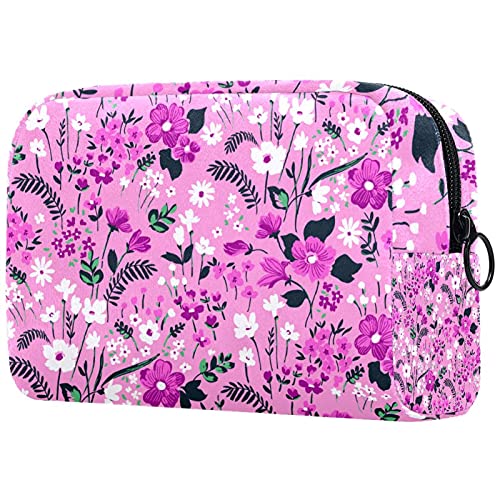 Bolsa de cosméticos de viaje grande para mujer - Neceser de viaje y maquillaje cosmético bolsa con muchos bolsillos flores rojas y blancas 18,5 x 7,5 x 13 cm Cover