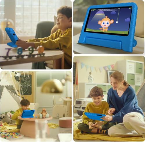 Image of JUSYEA Tablet 7-Inch Android, 64GB ROM (1TB TF), Octa-Core, Widevine L1, GPS, 5G+2.4G WiFi 6, 3500mAh, BT 5.0, Parental Controls, EVA Silicone Protective Case-Blue