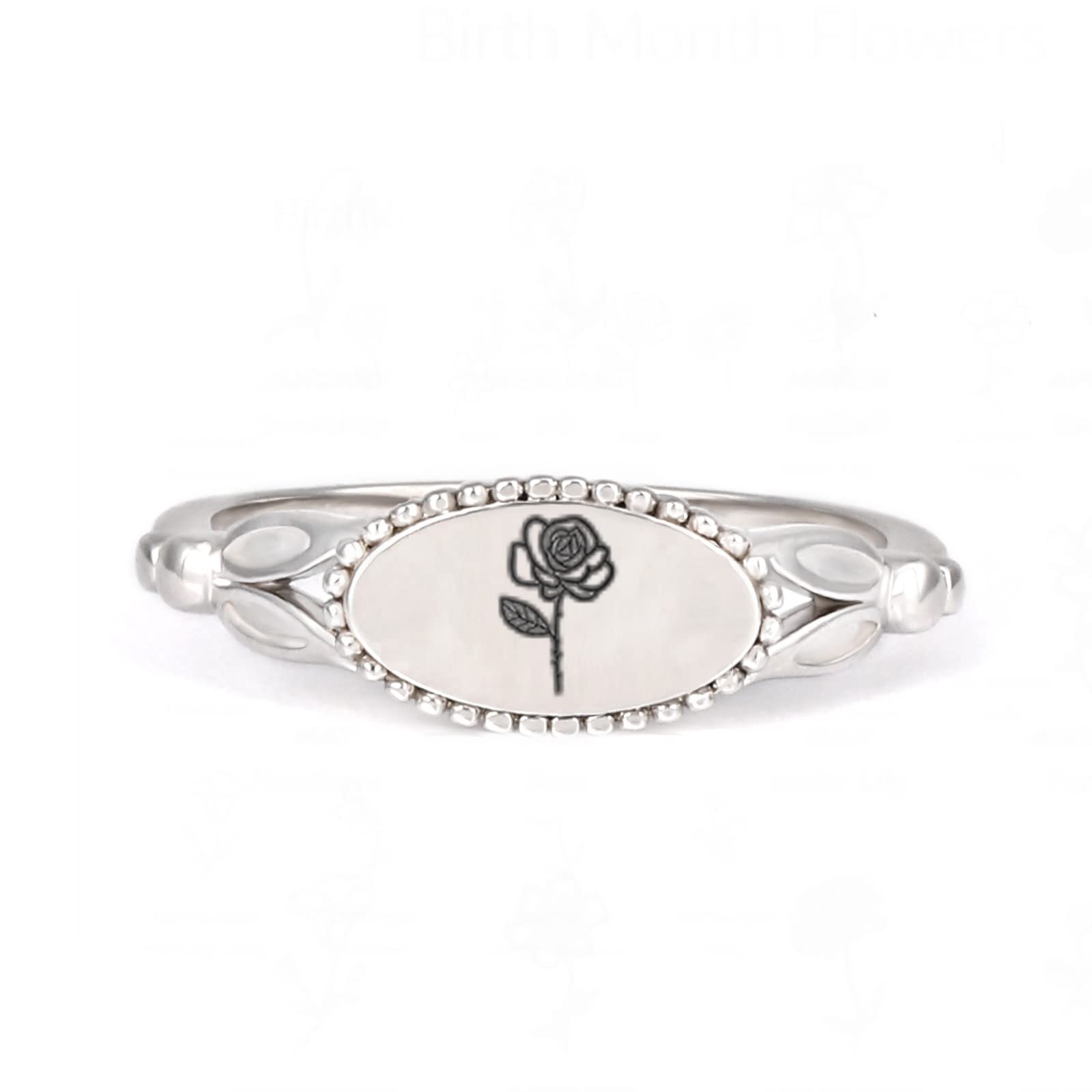 Drawelry Personalized Vintage Birth Flower Ring Sterling Silver Engraved Iris, Water Lily, Cosmos Floral Wildflowers Daisy Finger Wedding Promise Ring Bands Jewelry Gifts for Her Women Men Girl,