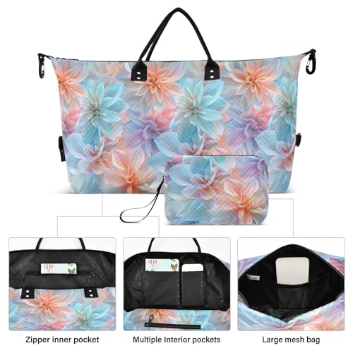 senya Weekender Bags Travel Duffel Gym Bag Beautiful Pastel Flowers Carry on Overnight Tote Bag with Toiletry Bag for Airplane Travel Trip Gym Yoga, g366809729p1006c1071s24422