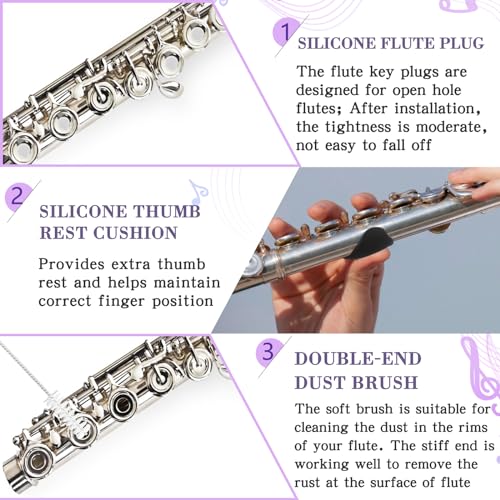 Image of Vesici 40 Pcs Flute Cleaning Kit, Flute Care Accessories Set,Purple | Portable Music Accessory Organization with Cleaning Rod, Swab, Brush, Grease, Case, Thumb Rest Cushion for Flute Maintenance