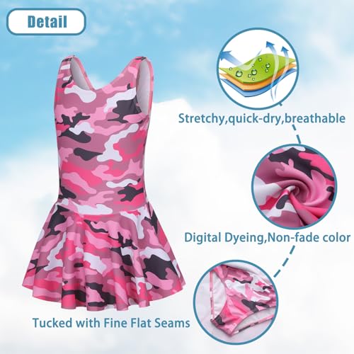 Image of Girls One Piece Swimsuits Leopard Bathing Suit for Kids Hawaiian Swimwear with Skirt Swim Dress 3-16 Years