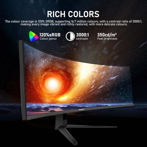 Image of Gawfolk 45 inch Ultra-Wide Curved 1500R Gaming Computer Monitor, DQHD(5120x1440) PC Screen, 240Hz, 1MS, FreeSync, 120% sRGB, Built-in speaker, HDMI2.1 & DP1.4, Wall -mounted compatible 100*100mm-Black