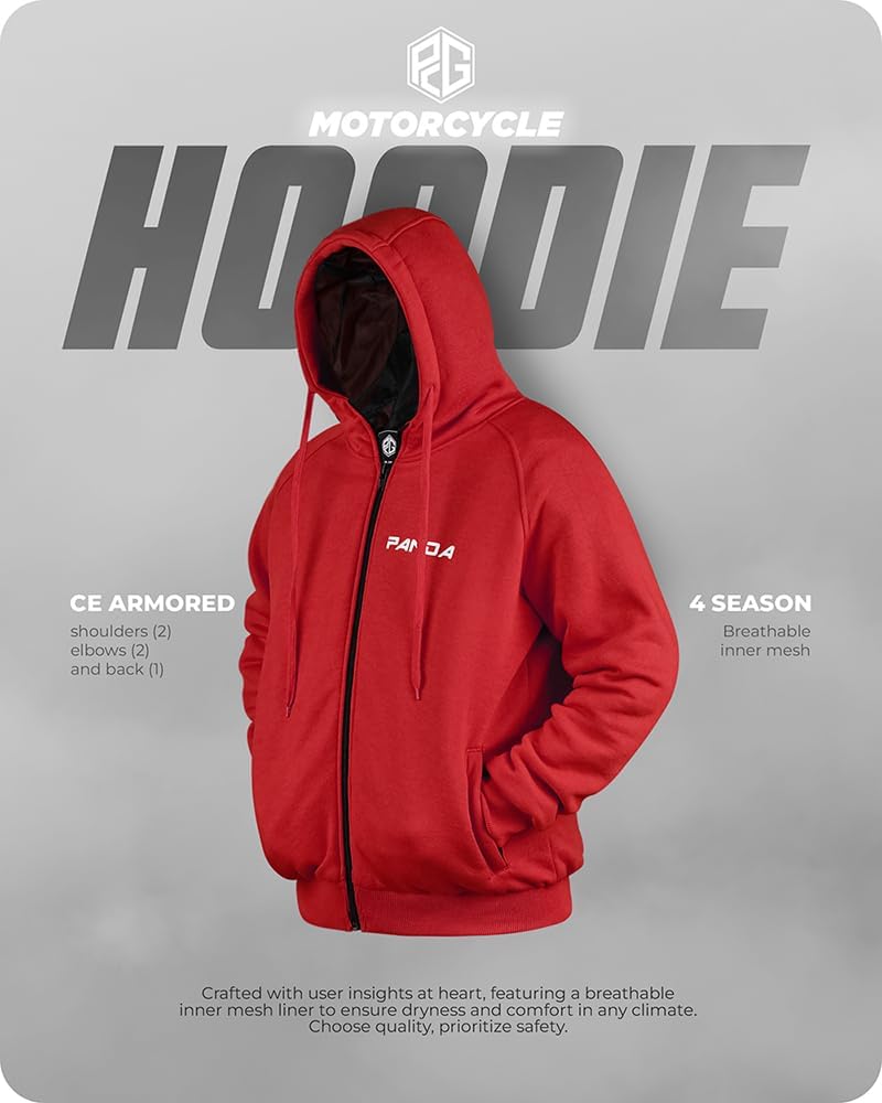 Motorcycle Hoodie for Men & Women All Season Impact Armored Enduro Dual Sport Sweatshirt Biker Riding Jacket