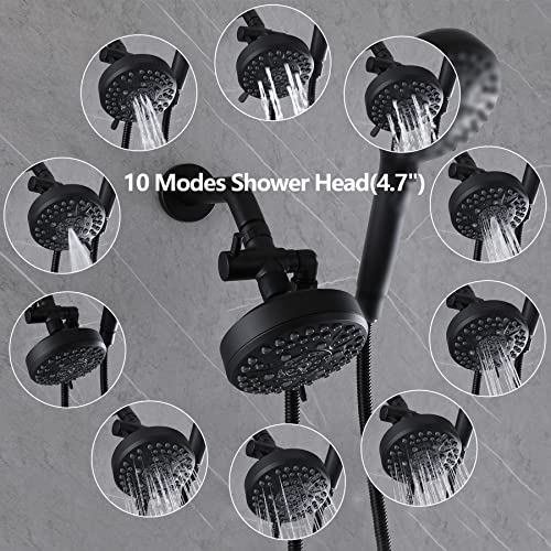 3 Handle Tub Shower Faucet Matte Black Bathtub Faucet Set With Rotatable Tub Spout, Tub And Shower Trim Kit With Valve Niitawh #TOP3