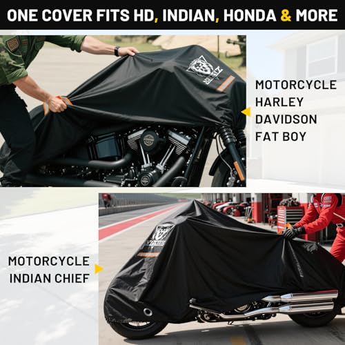Image of XYZCTEM Motorcycle Cover All Season Waterproof Outdoor Protection | Fit up to 96.5 Inch Tour Bikes, Choppers and Cruisers - Protect Against Dust, Debris, Rain and Weather (Black)