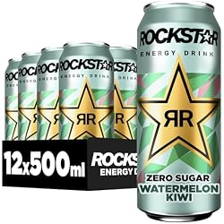 Rockstar Energy Drink Zero Sugar Watermelon Kiwi, 12 x 500 ml - Caffeinated