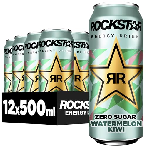 Rockstar Energy Drink Watermelon Kiwi Zero Sugar - Koffeinhaltiges Erfrischungsgetränk ohne Zucker für den Energie Kick, EINWEG (12 x 500ml)