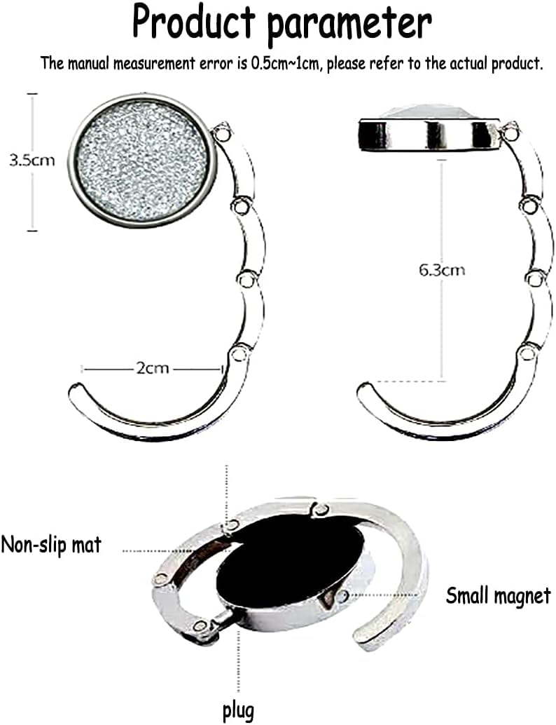 Crochet Porte-sac à Main Pour Table - Lot De 3 - Antidérapant, Base Caoutchouc - Capacité 5 Kg - Design Brillant Avec Pierres - Hongmo
