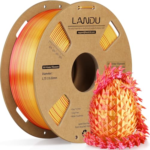 Image of LANDU Silk Dual Color PLA Filament 1.75mm 1KG, 3D Printer Filament Dimensional Accuracy + /- 0.02mm, Coextrusion Filament PLA Shiny Filament Fits for Most FFF 3D Printers,1KG Spool (2.2lbs) Red Gold