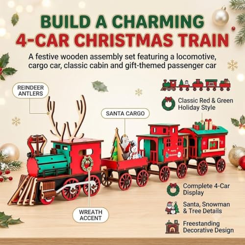 Rompecabezas 3D de tren de madera navideño DIY: kit de construcción 5pcs 2