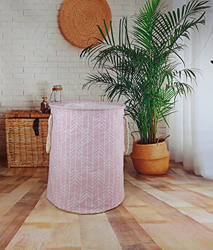 Vaivusto Round Laundry Basket, Waterproof Canvas Large Clothes Basket Laundry Hamper With Rope Handles,Cute Cartoon Kids Nursery Hamper For Girls Room,Toy Storage (Pink Arrow) #TOP1
