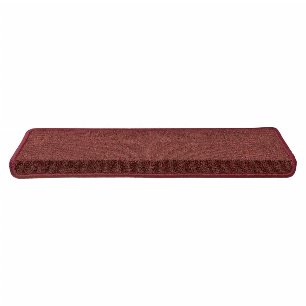 Lot de 15 tapis d'escalier 65 x 21 x 4 cm - Bordeaux - Bord rectangulaire - Antidérapant - En 100 % polypropylène touffeté - Insonorisant et lavable - Avec bandes adhésives double face