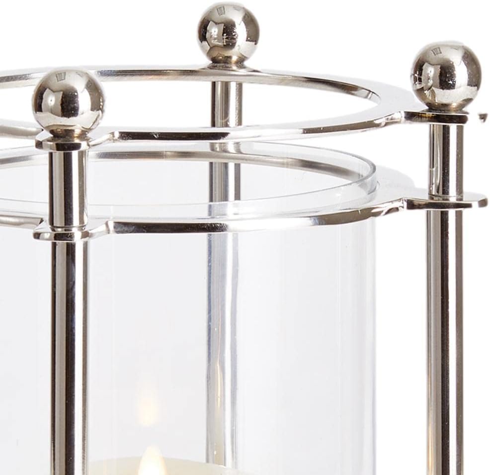 MY SWANKY HOME Elegant Chrome Silver Cylinder Hurricane Pillar Candle Holder Classic Minimalist