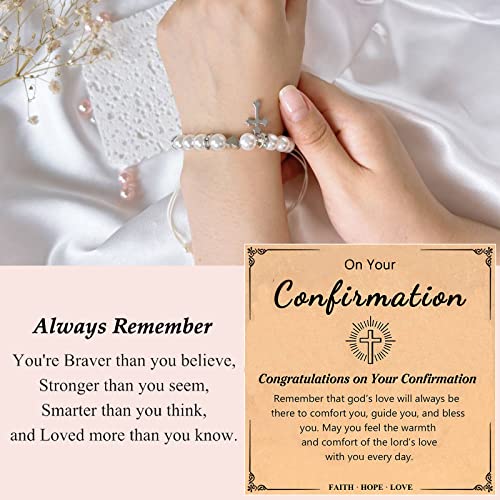 Image of Cross Heart Bracelet First Communion Gifts for Girls Catholic Baptism Gifts Easter Confirmation Gifts for Girls Christian Bracelets