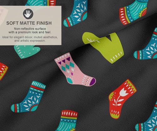 Image of Soimoi Gray Cotton Canvas Fabric Socks & Gloves Folk Art Print Fabric by the Meter 42 Inch Wide