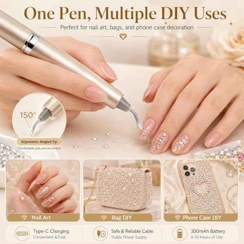 Image of SUBFIX Wireless Electric Diamond Art Pen, Vacuum Diamond Painting Pen No Wax Needed, 150 Ergonomic Tip, Quiet Lightweight & Rechargeable Diamond Art Accessories for Adults (Champagne Gold)