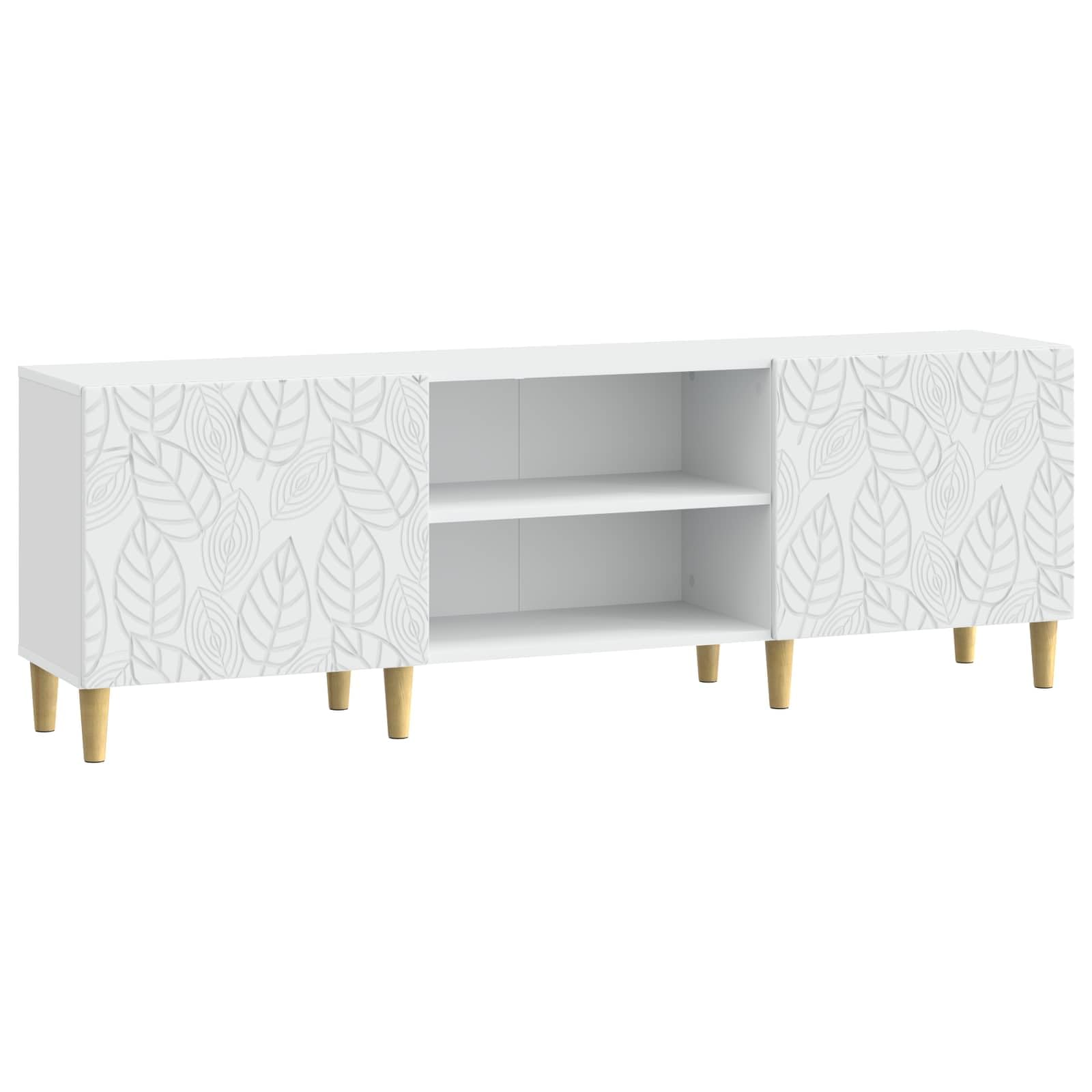 Table TV vintage en bois d'eucalyptus massif et finitions blanches