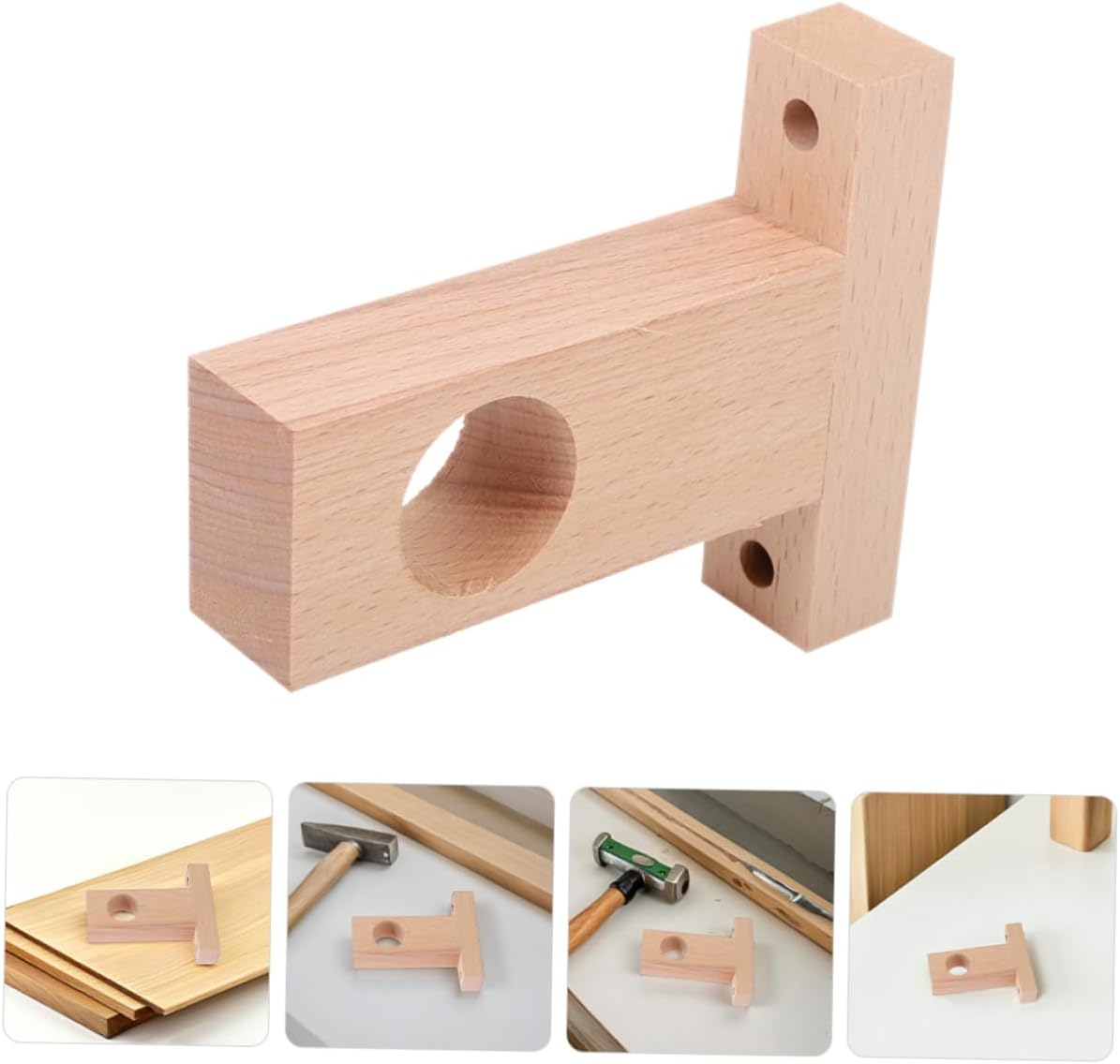 Luxshiny 4 Pcs Wooden Curtain Rod Holders T-Shaped Brackets for Multi-Use Easy to Install Wall Support for Drapery and Closet Rods