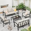 VONZOY Aluminum Outdoor Furniture Sets with Cushions 5-Piece Sectional Patio Conversation Sofa Set with Coffee Table for Garden, Lawn, Backyard,Deck