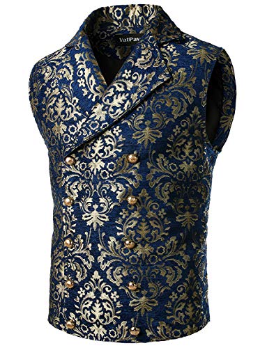 VATPAVE Mens Victorian Double Breasted Vest Gothic Steampunk Waistcoat