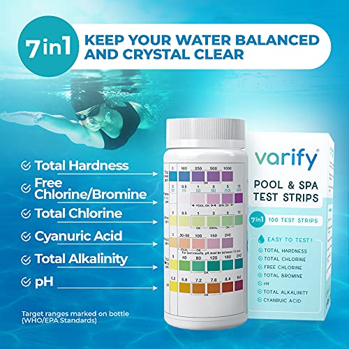 image for Varify 7 in 1 Pool and Spa Test Strips- Easy to Use Water Testing Kit 