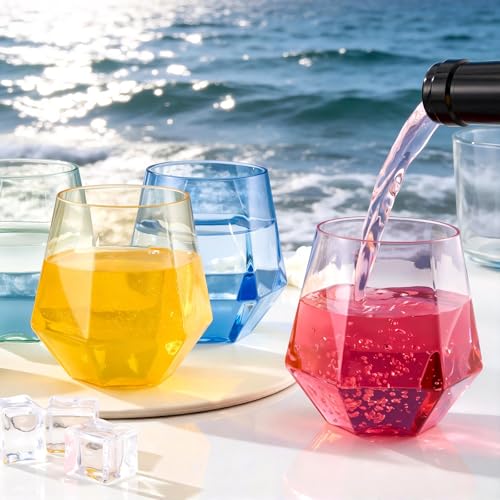 Image of Goodluck 40PCS 12oz Diamond Stemless Plastic Wine Whiskey Glass,Multi-color | Disposable Cocktail Glasses, Suitable for Weddings, Birthday Parties, Family Gatherings, Bars, etc