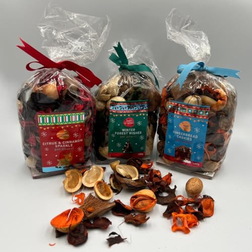 SGM 3pcs Holiday Potpourri Gift Set – Citrus & Cinnamon, Winter Forest & Gingerbread Scents – Decorative Pot Pourri Bags for Home, Christmas Decorations & Gift Sets