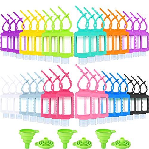 36 Pieces Travel Plastic Keychain Bottles with Silicone Sleeve Clear Empty Leak-proof Tiny Small Refillable Bottle 60 ml/ 2 oz Portable Flip Cap Container and 3 Silicone Funnel for Travel Outdoor