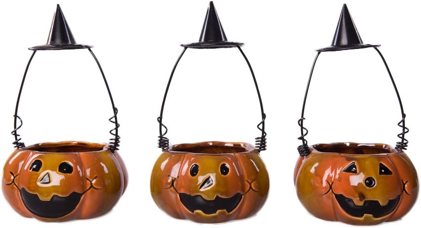 Fun Ceramic Halloween Pumpkin Shaped Decorative Centerpiece Bowl - Variety 3 Pack Bundle