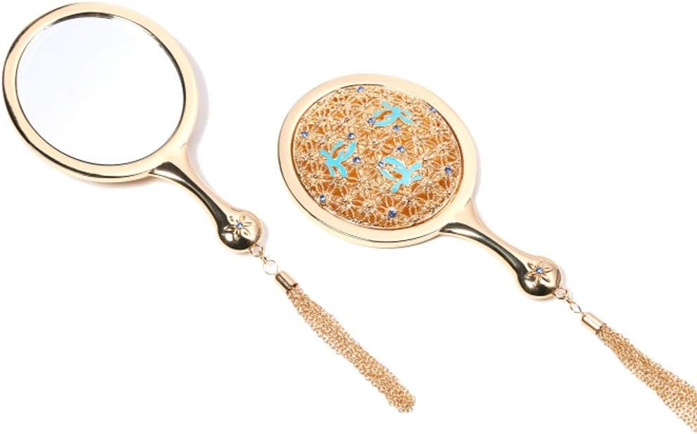 Make-up Mirror Handheld Makeup Mirror Bathroom Mirror High-Definition Mirror Suitable for Dressing Table Retro Handle Makeup Mirror Convenient to Carry Countertop Mirror